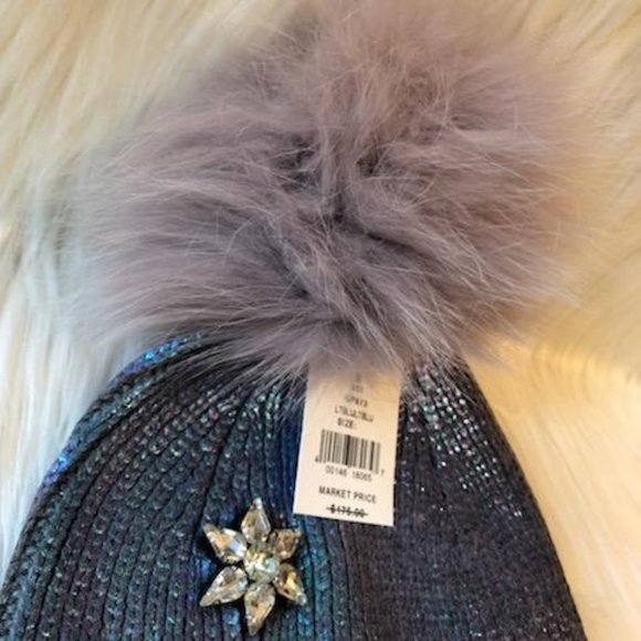 Metallic Knit & Fox Fur PomPom Hat main image 8
